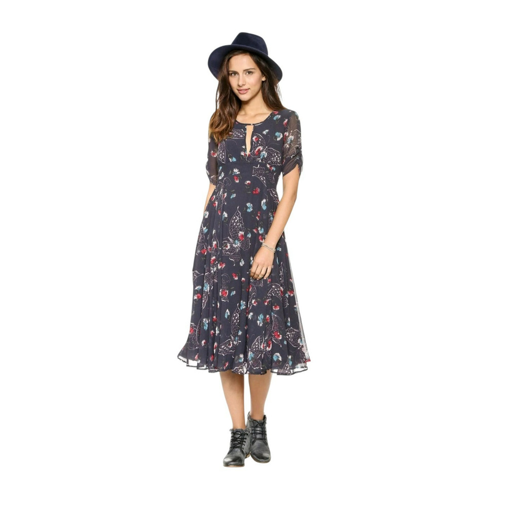 Free People Bonnie Floral Midnight Whimsygoth Flowy Midi Dress, Women's Size 2